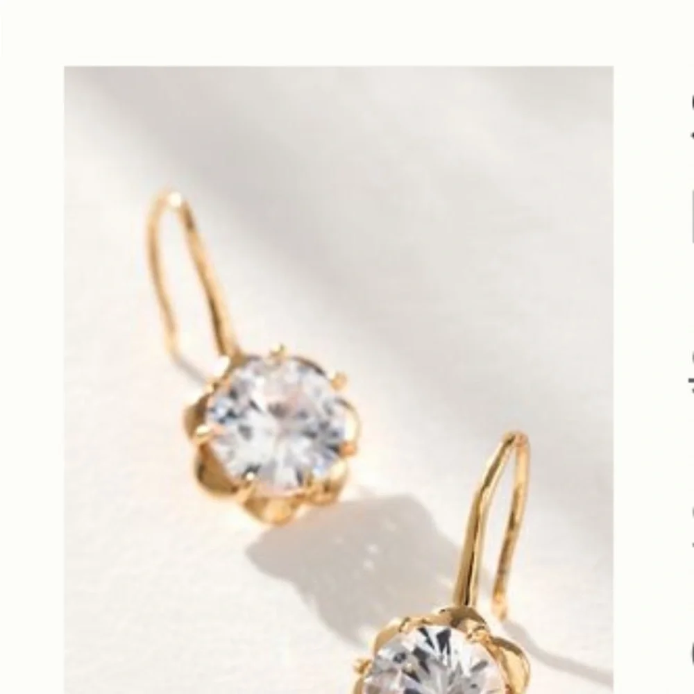 Anthropologie Gold Floral Halo Drop Earrings with Clear Crystal - Picture 1 of 4
